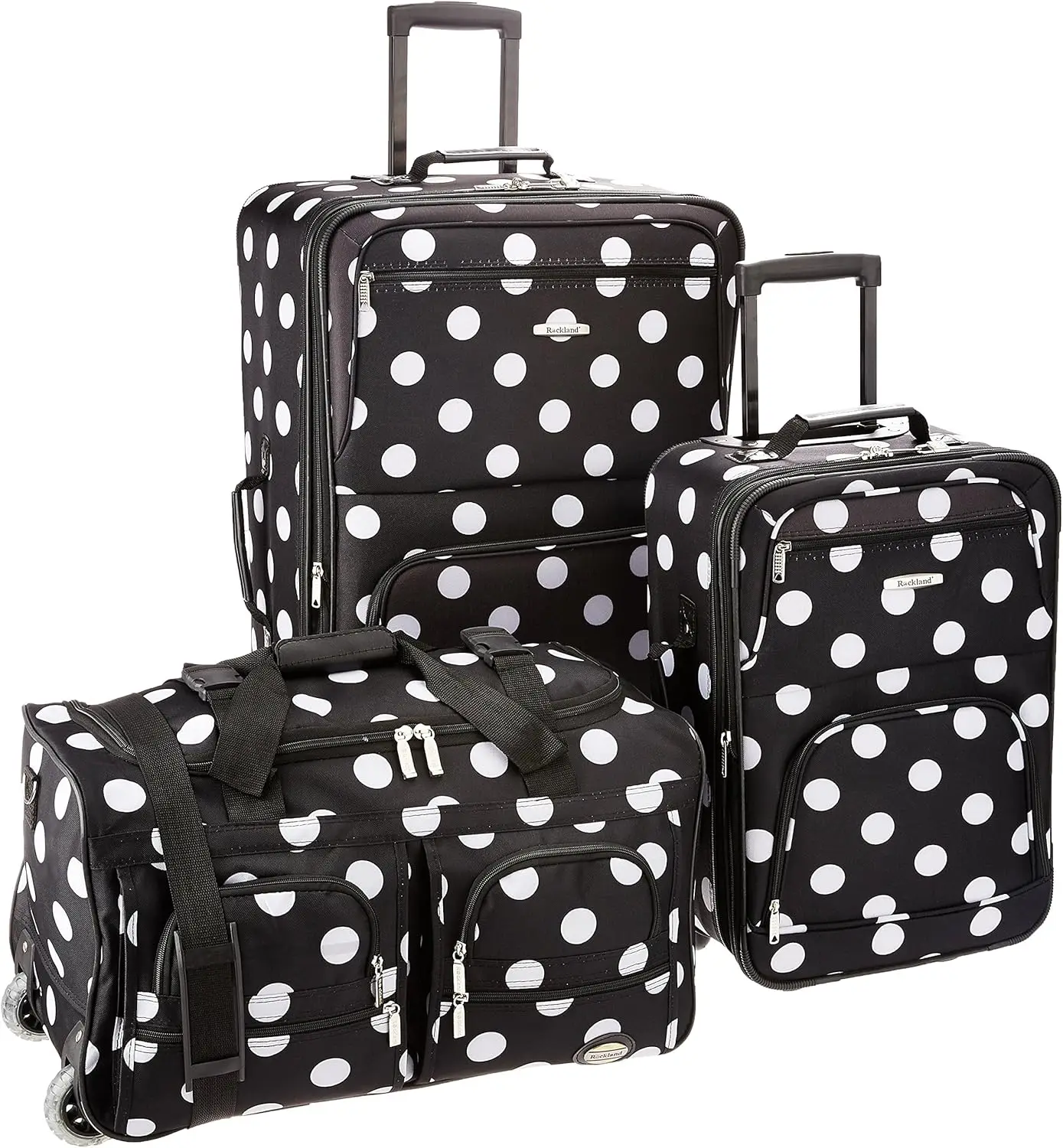 

Expandable 3-Piece Luggage Set with Skate Wheels, Black Dot Design (20/22/28 Inch)