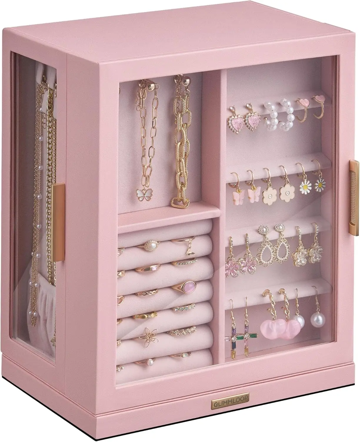 

360° Rotating Jewelry Box with 5 Drawers, Spacious Vertical Jewelry Organizer with Glass Window, Jewelry Storage Case