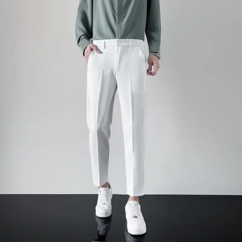 Calça de perna reta masculina, Y2K, casual e elegante de streetwear japonês, de negócios coreanos clássicos, verão