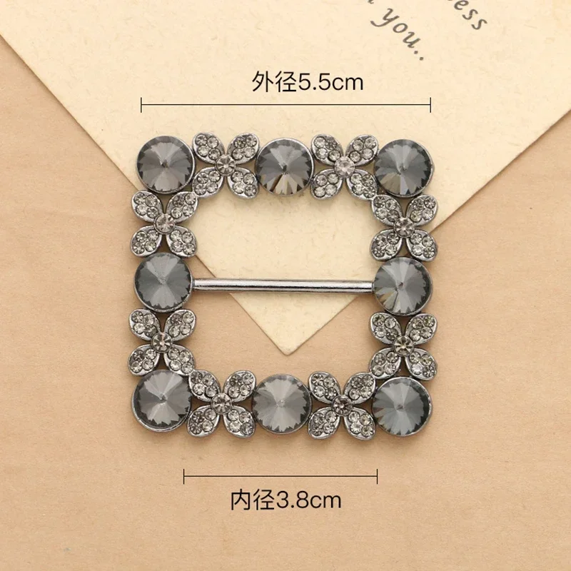 1 X Square Rhinestone Crystal Buckle Fit With Wedding Ribbon