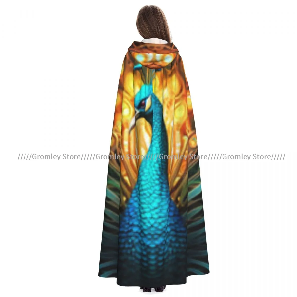 Capa unisex de Halloween Pavo Real colorido fantasía diseño fractal capa con capucha disfraz Medieval bruja Wicca vampiro