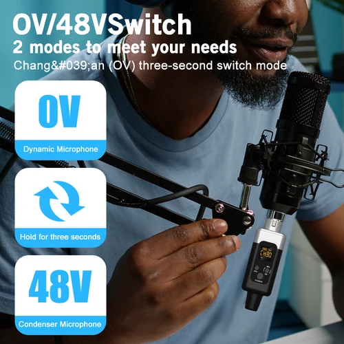 Imagen 2 del producto KDES U2 48V/0V UHF convertidor de micrófono inalámbrico XLR transmisor y receptor micrófono sistema inalámbrico para todo tipo de micrófono