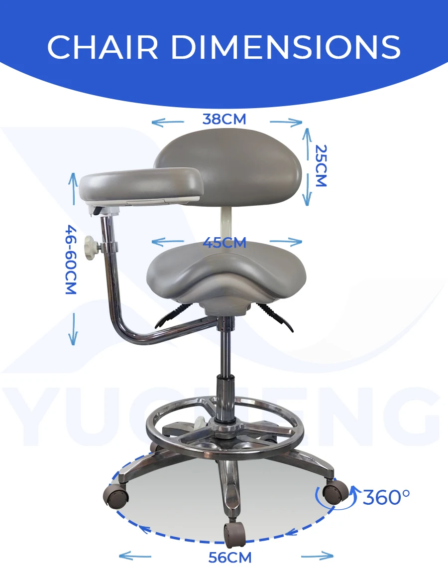 Ergonomic Saddle Chair, Micro Fiber Leather, 550-650mm, Dental  Stool, Adjustable Armrest, Rotating Dental Chair