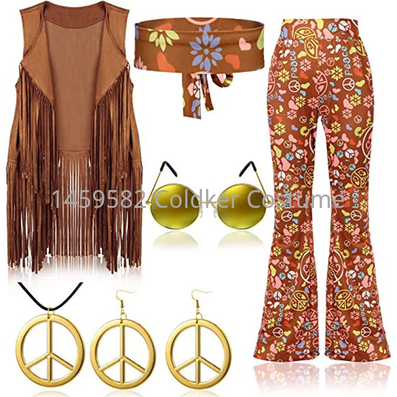 Costume Hippie donna Peace Love Girls Party 60s 70s Hippie Stage wear Costume nappe indiane accessori per prestazioni Hippie