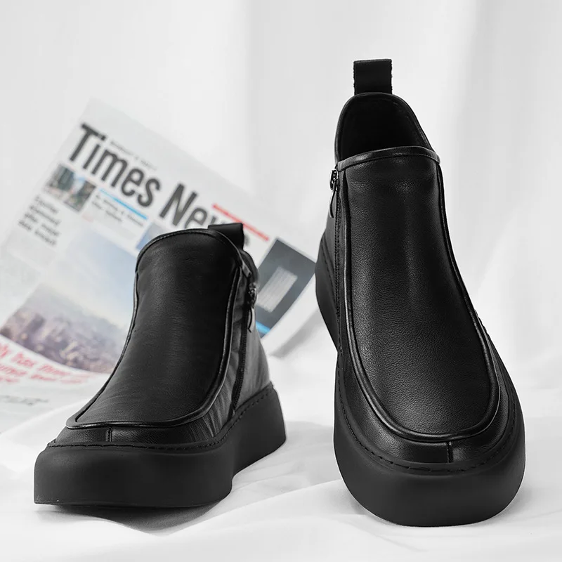 

Men Shoes Men Leather High-Top Motorcycle Boots Comfortable Non-Slip Streetwear Comfort Casual Shoes Fashion Black Boots for Men