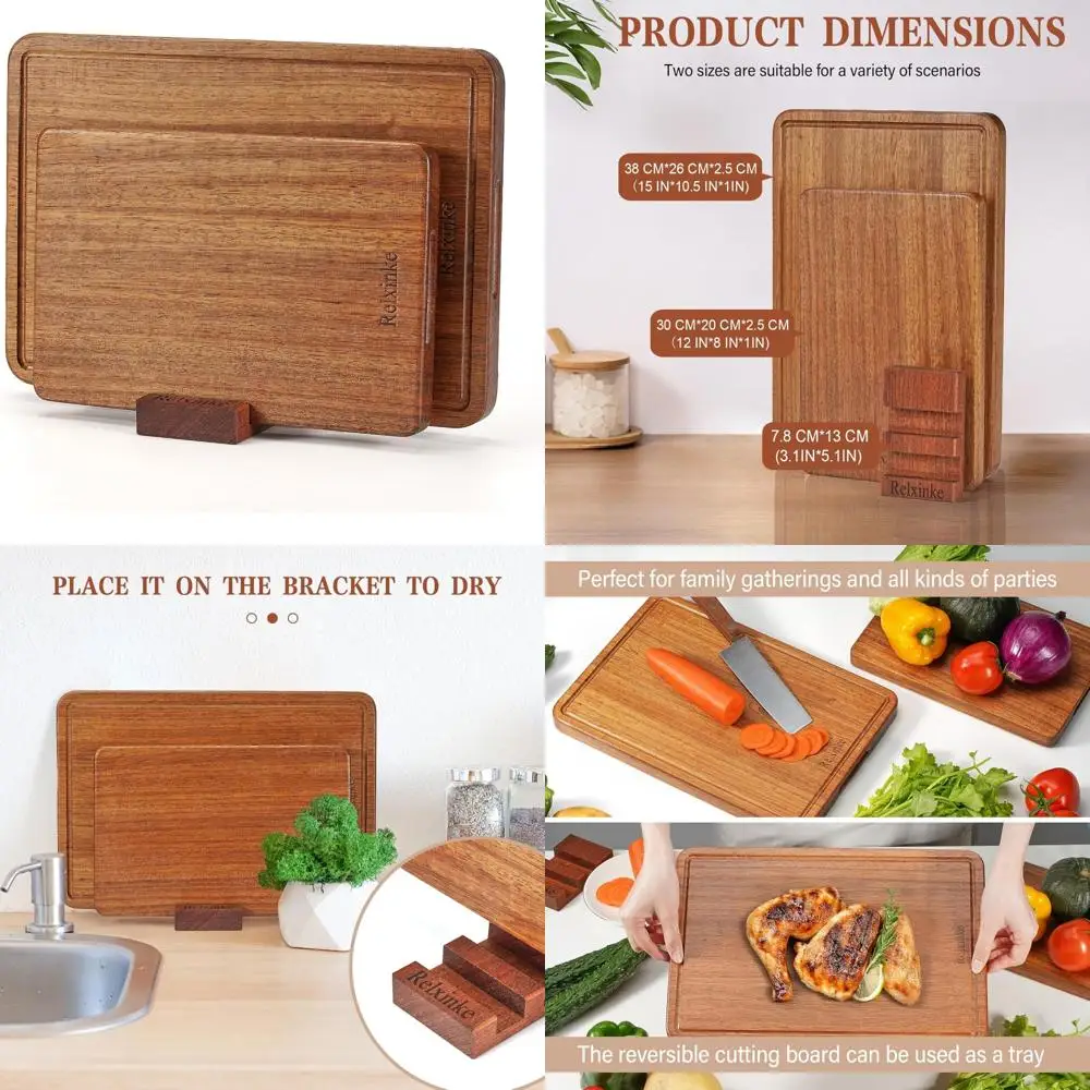 

Large Thick Crack-Resistant Teak Wood Chopping Board with Deep Juice Grooves - One Piece, Non-Glued, Premium Cutting Board Set