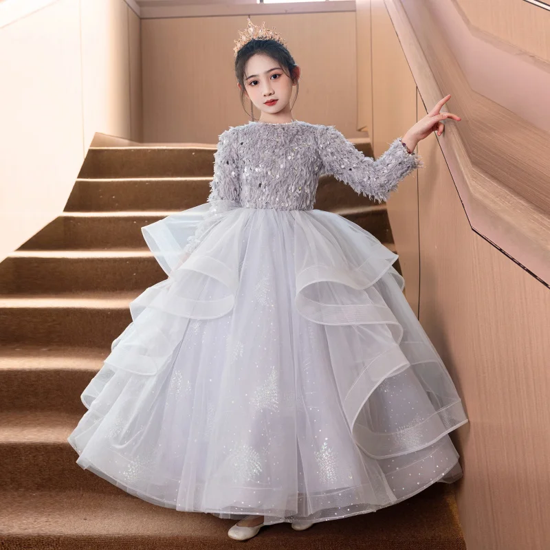 Girls' Stunning Evening Dress Host Light Luxury Niche High-end Princess Dress Spring Season Children's Piano Performance Dress