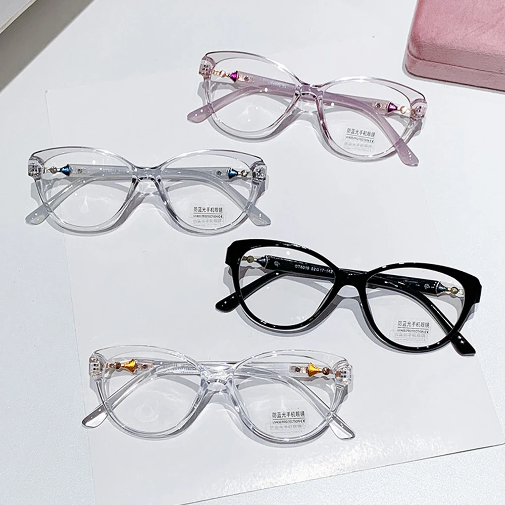 Women Trendy Reading Glasses Cat Eye Frame Anti Blue Ray Eyepiece Luxury Magnifing Transparent Lens Plus Eyeglasses +1.0-4.0