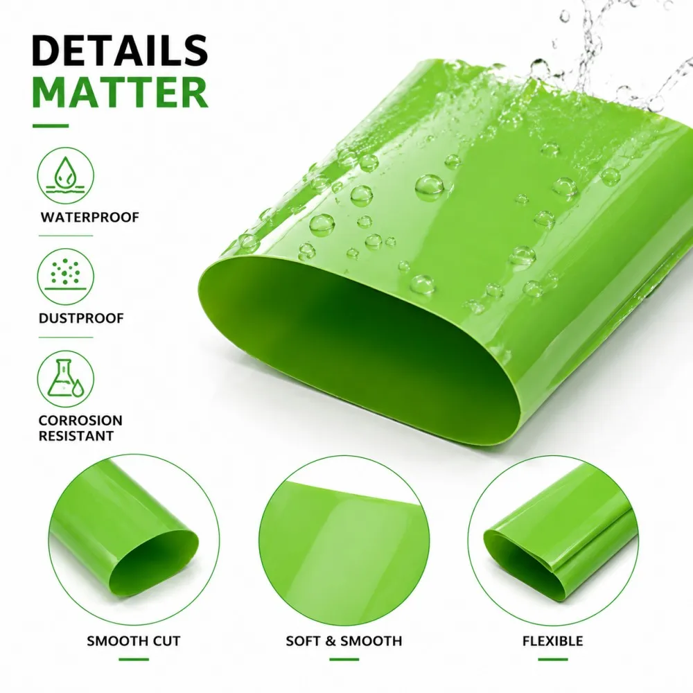 18650 Lithium Battery Green PVC Heat Shrink Tube  30-100mm Width Lithium Battery Film  Packaging Protection Insulation Sleeve
