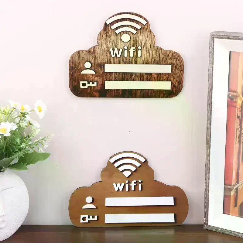 1Pc Rustic Wooden WiFi Password Sign Minimalist Durable Wall-Mounted Wireless Network Indicator Plaque Home Decoration