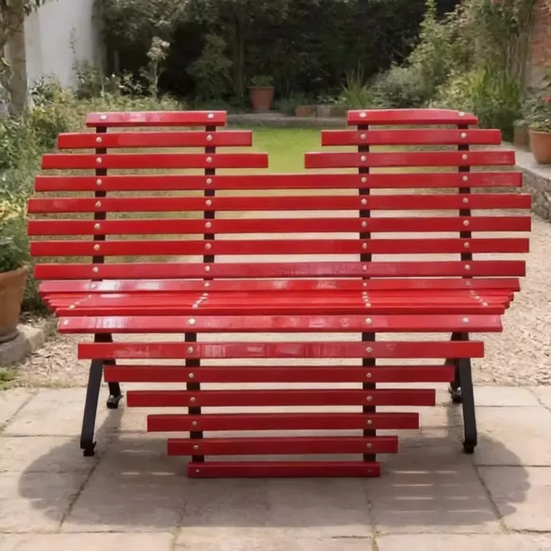 Internet Popular Creative Red Heart Shaped Double Seat Outdoor love Chair for Park Scenic Spot Courtyard Romantic Landscape