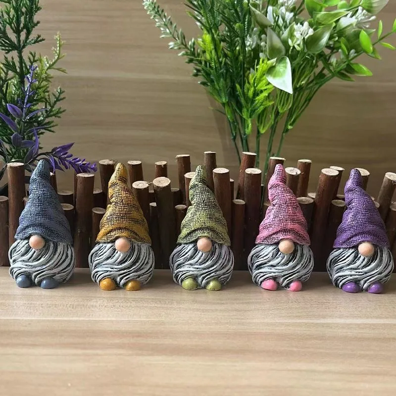 

5pcs mini Gnome Dwarf Rocking Chair Ornament Resin Outdoor Garden Decoration Patio Leisurely Drinking Tea Lazy Decor