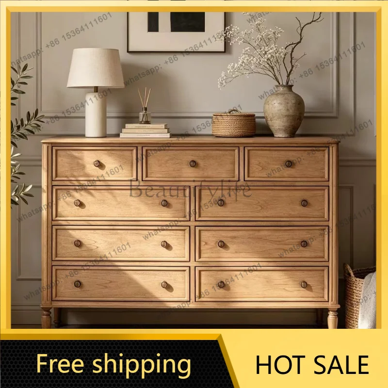 Zj. French retro solid wood nine-bucket cabinet in the antique living room locker