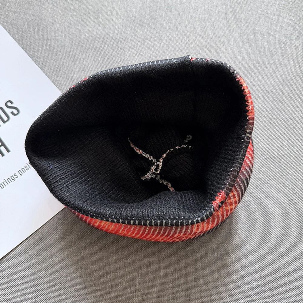 Unisex Complex Print Woolen Beanie, Autumn Winter Versatile Warm Loose Knit Hat