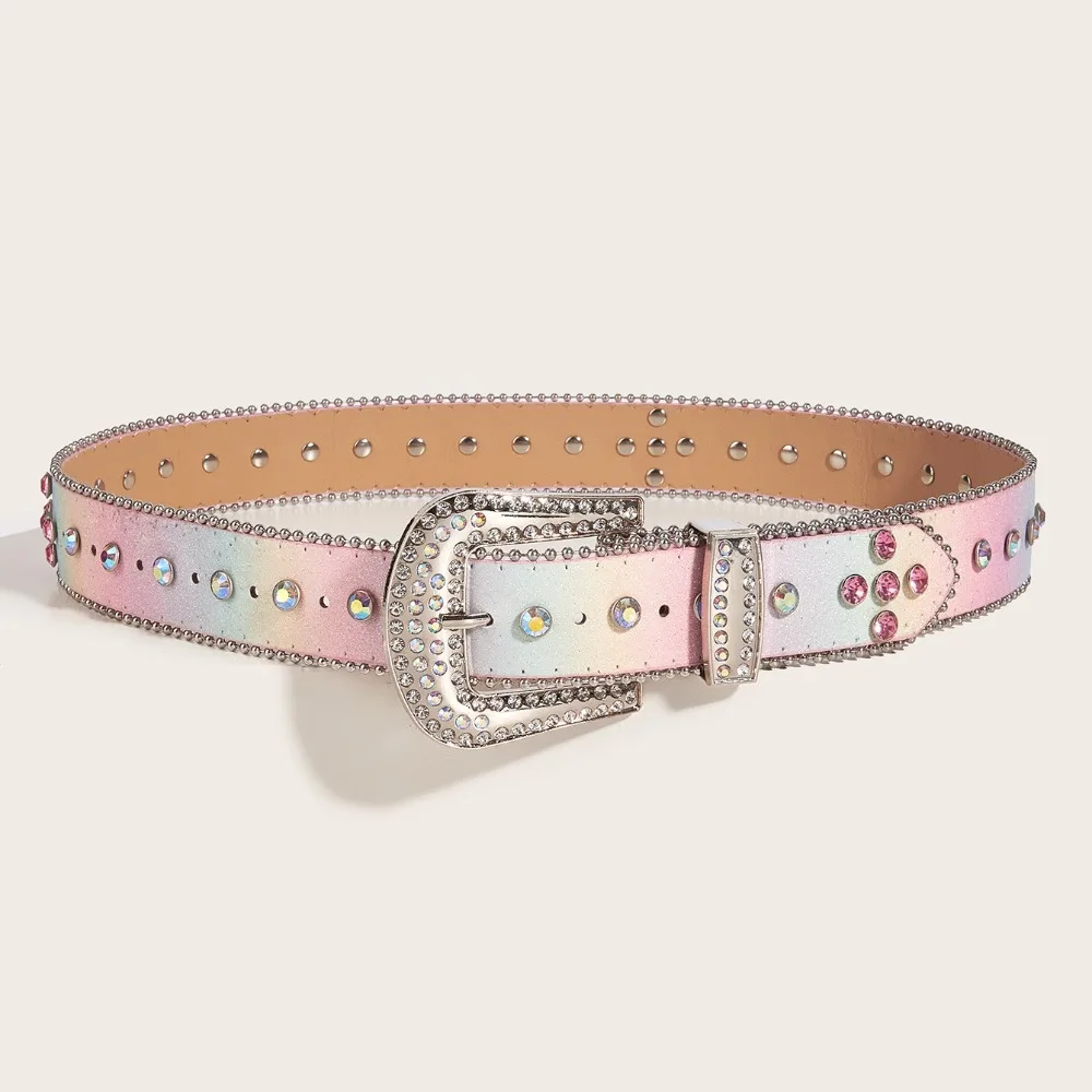 

Casual Sequin Rhinestone Waistband Gradient Pink Shiny Retro Y2k Belt Vintage Slimming Jeans Waistband Women