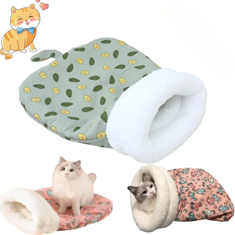 

Cat Winter Sleeping Bag for Indoor Cats Wrap Comfortable Lamb Fleece Warm Covered Cat Nest Plush Soft Pet Bed for Cold Weather