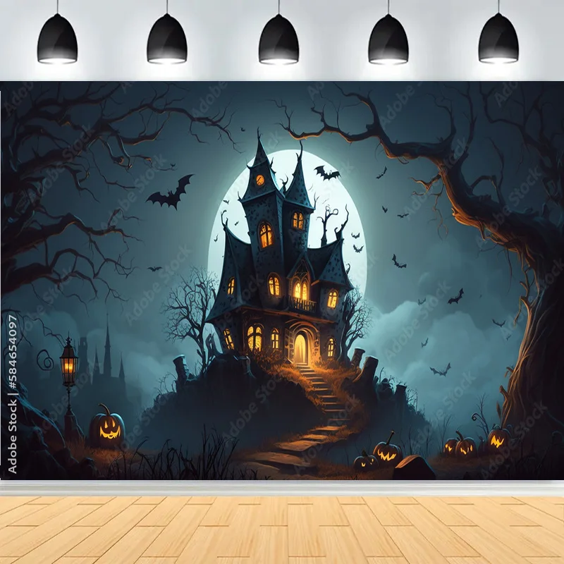 Хэллоуин День Темный Цвинтар Сцена Фото Фоны Замок Крендовище Фестиваль Ужасов Вечеринка Фотостудия Фон KB-01