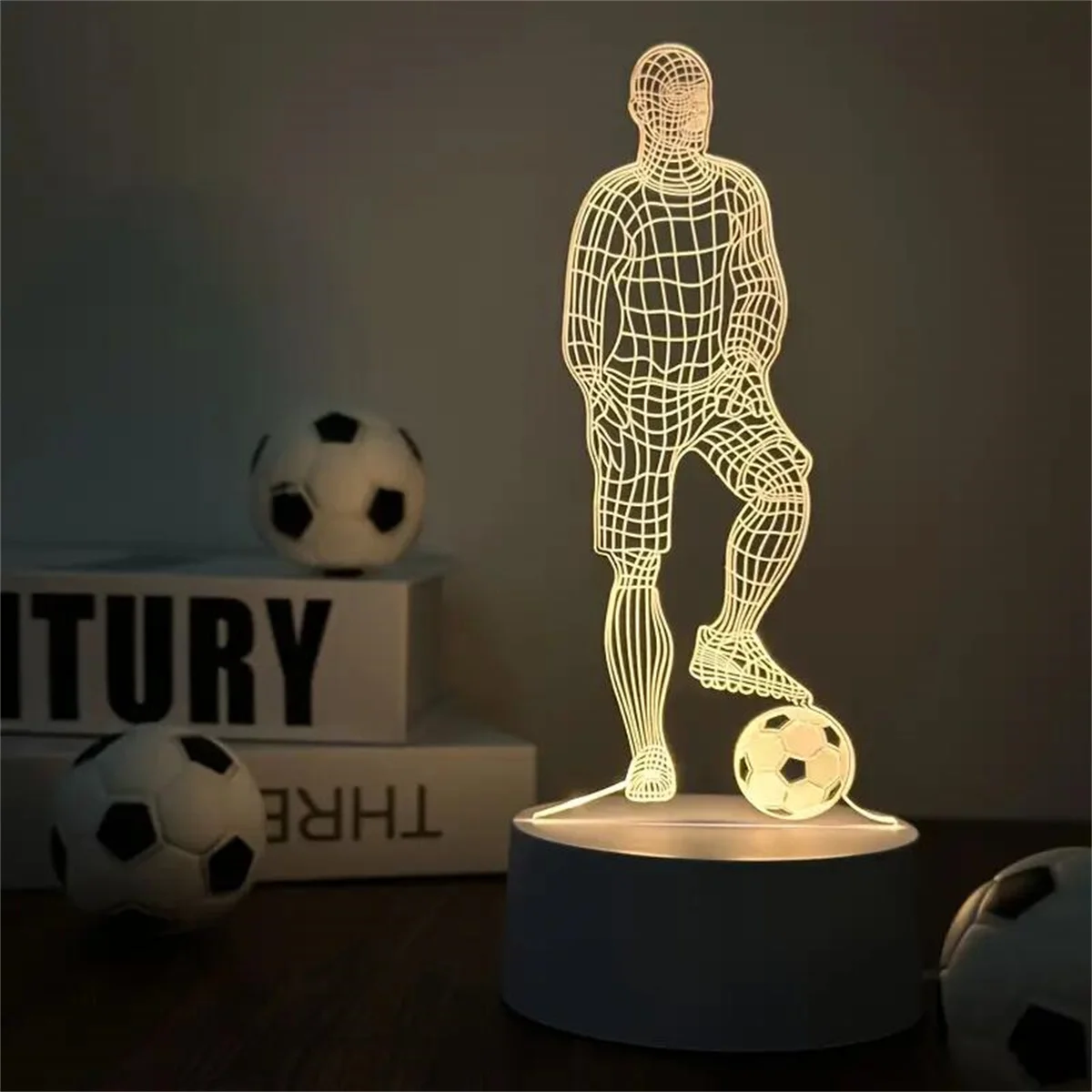 1pc Football  3D Night Light, 3D Optical Illusion Lamp With Touch, 7-Color Changing Ambient Light For Bedroom