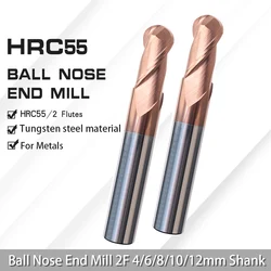 Augusttools HRC55 Ball Nose End Mill Carbide 2 Flute Router Bit Cnc Milling Cutter Engraving Cutting Tools 4/6/8/10/12mm Shank