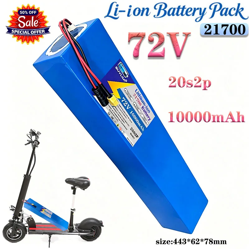 

High power 21700 72V 10Ah 20S2P 1000W lithium battery pack with built-in 30A BMS suitable for all types of electric skateboards