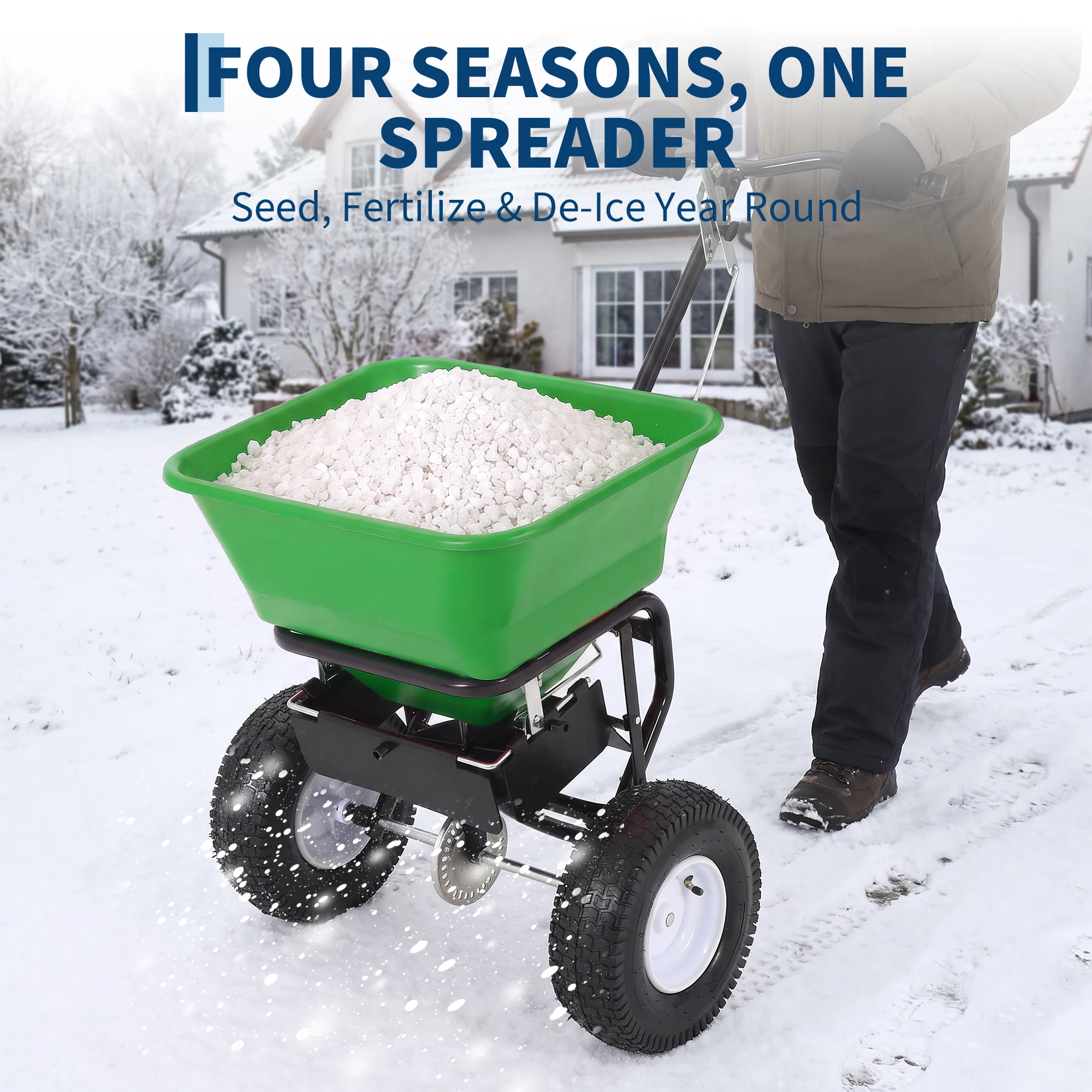 Heavy Duty 100 Lb Walk Behind Broadcast Spreader For Fertilizer Seed And Ice Melt Red 45L