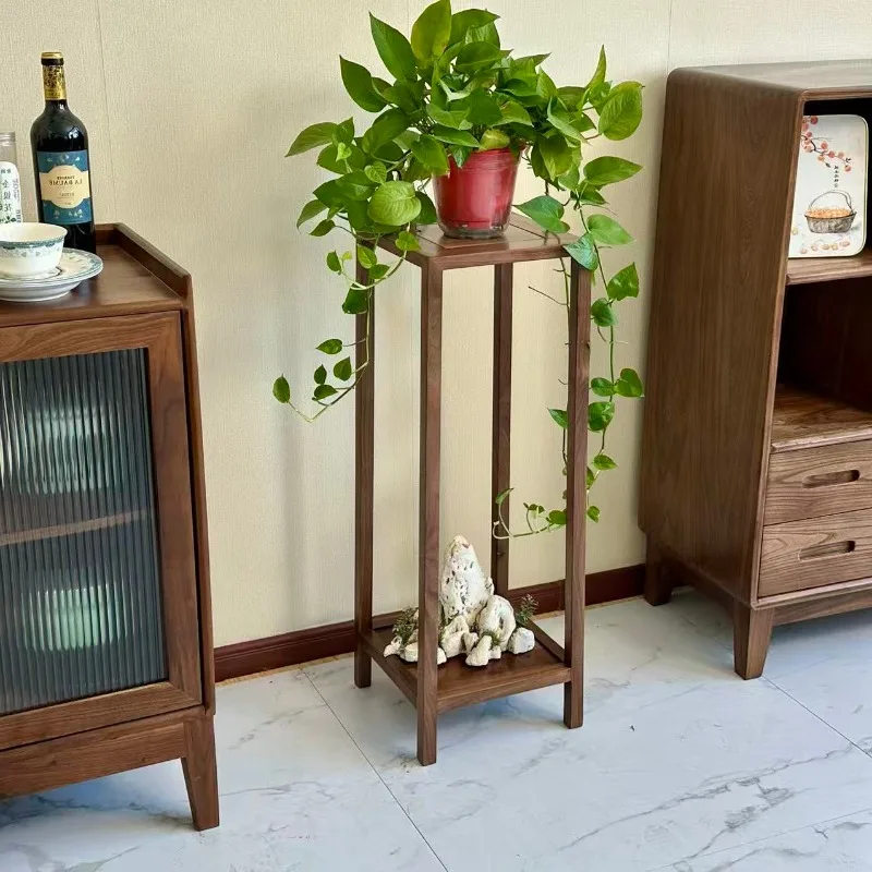 

North American black walnut solid wood flower stand, living room floor-to-ceiling double shelf, balcony bonsai stand,