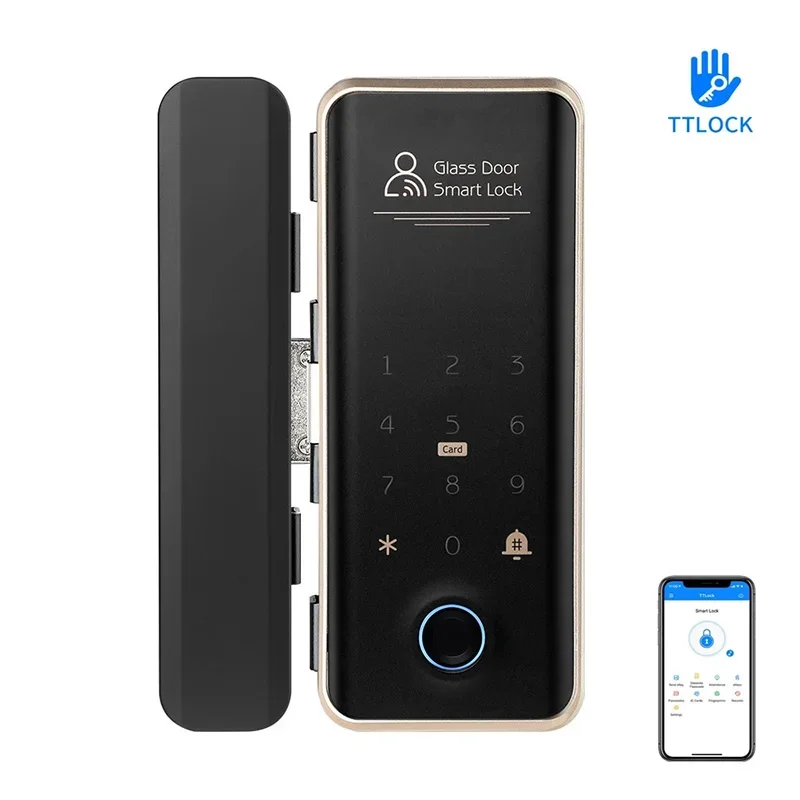 TTLock-Serrure Intelligente à Empreintes Digitales avec Carte de Mot de Passe, pour Porte Coulissante à Poussée en Verre, Sans Clé, Déverrouillage à Distance