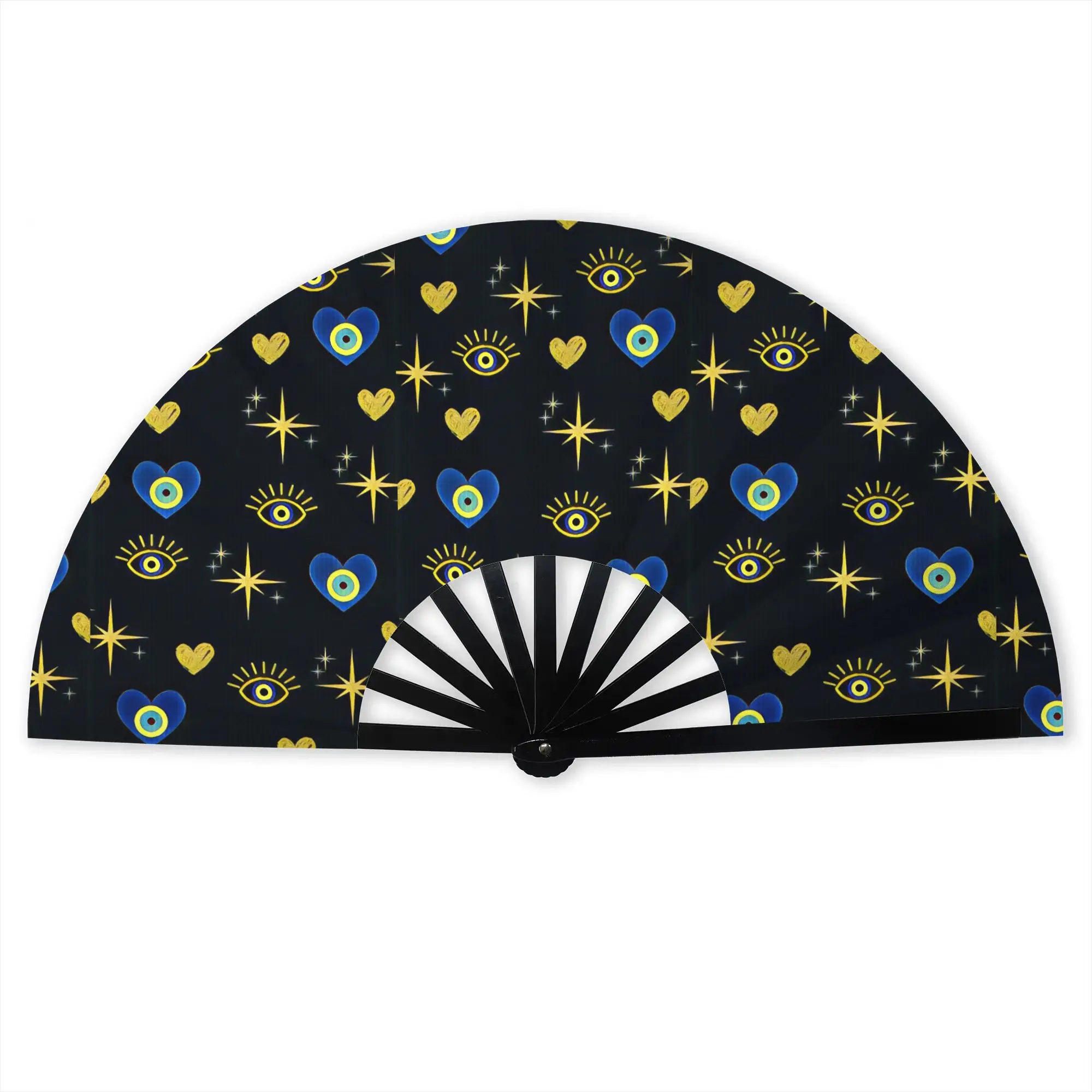 Evil Eye Pattern Stylish Hand Fan Men  Printed Polyester Fan Trendy Costume Prop Folding Fans For Sports Events  Gift