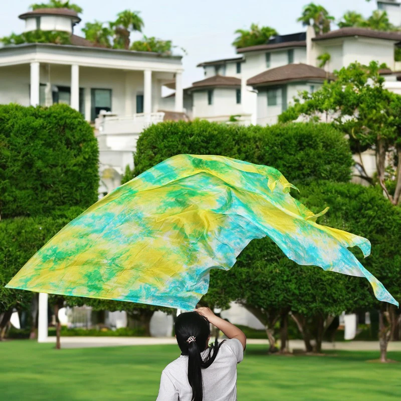 

Prophet Worship Praise Dance Silk Veil Flag Gradient Color Silk Flag Curved Rod 1Piece Belly Dance Worship Silk Veil Flag 200*90