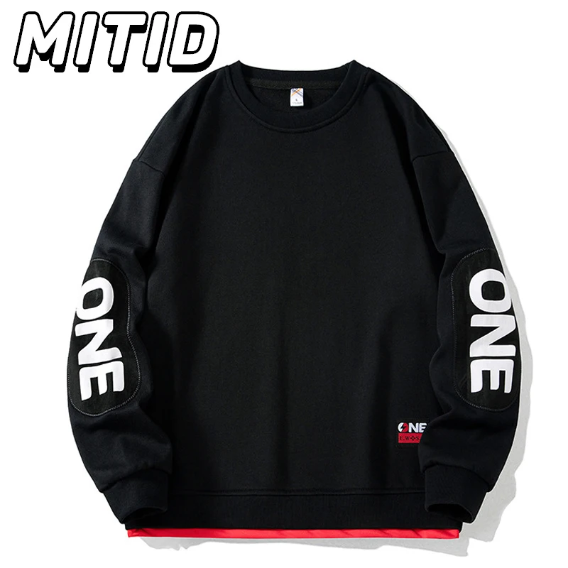 

Мужские весенние толстовки с капюшоном High Street, осенние пуловеры с длинными рукавами, локоть с буквенным принтом, простой дизайн, одежда в стиле хип-хоп, уличная мужская одежда