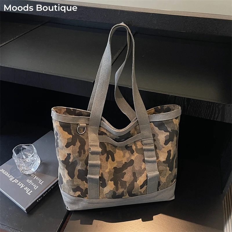 

Camouflage Tactical Tote Bags For Women Denim Fabric Big Capacity Travelling Shopper Shoulder Bag Casual Street Quality Handbags