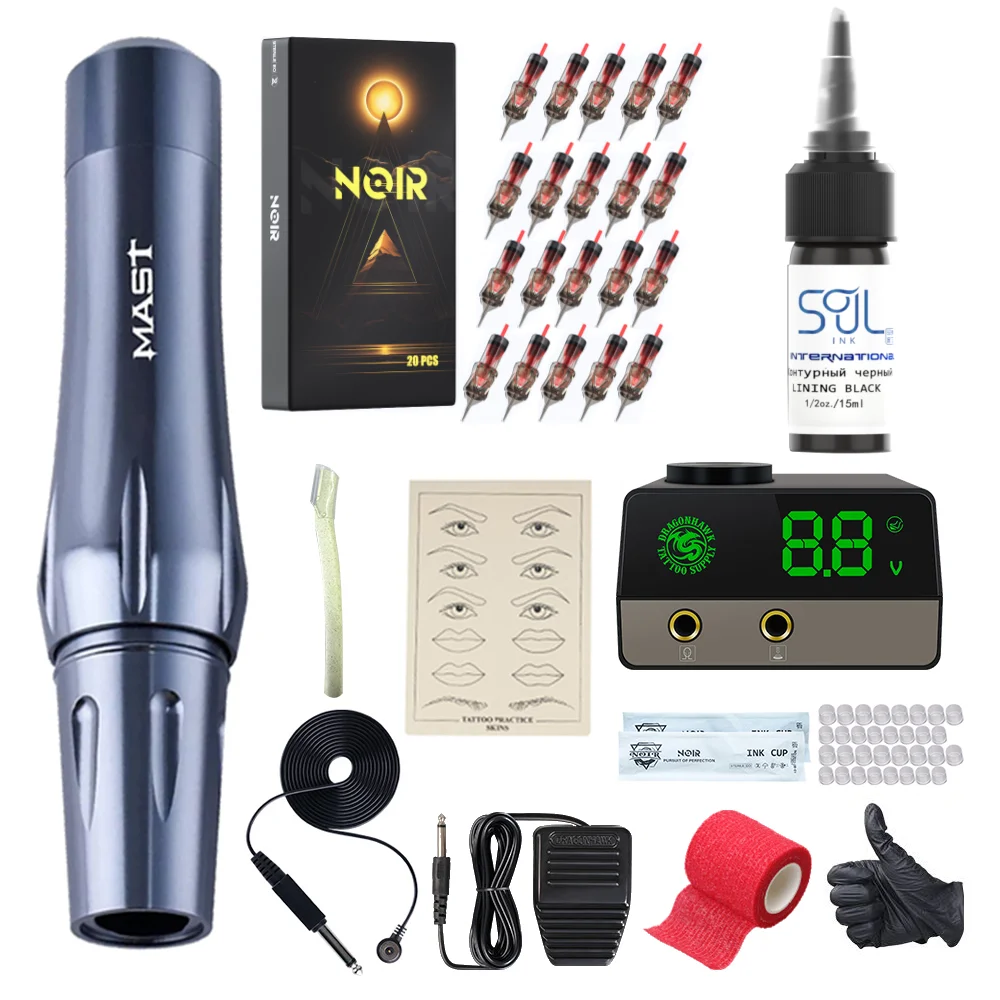 

Mast P30 Tattoo Pen Kit ​Eyebrows Permanent Makeup Machine DragonHawk Tattoo Power Supplies Noir Cartridge Needles 0.5OZ Ink