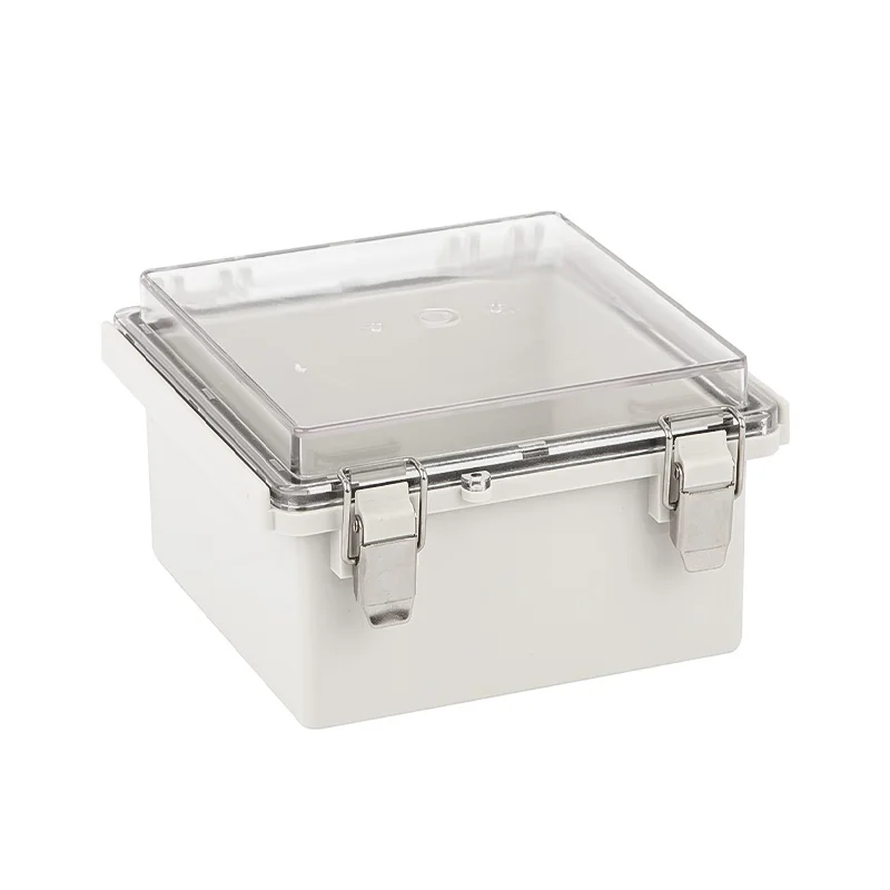 Gesp Junction Box IP67 Waterdichte Elektrische Scharnierende Clear Cover Rvs Klink Plastic Project Behuizing Montageplaat