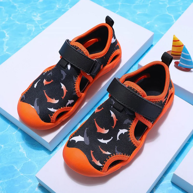 Summer Boys Girls Mesh Hollow Beach Sandals Breathable Soft-sole Kids Non-slip Water Shoe Children One-strap Roman Casual Sandal