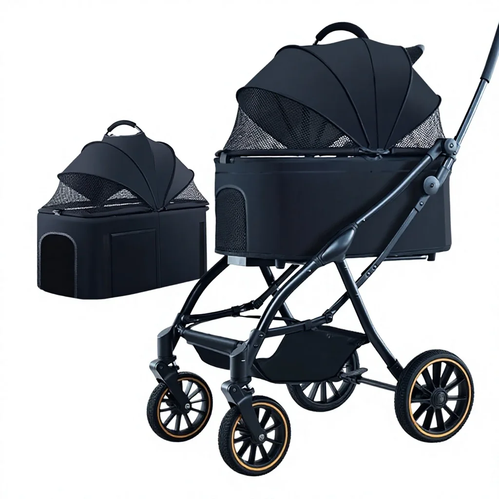 Pet Stroller for Dogs Cats Toy Breeds-Lightweight Metal Shock-Absorbing Foldable Pushchair for Outdoor Travel