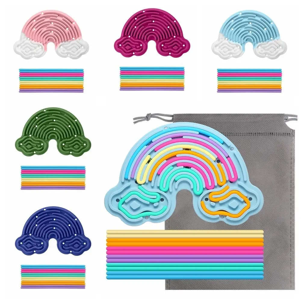 Silicone Sensory Activity Board Double-Sided Stress Relief Fidget Toy 12 Strings Calming Rainbow Sensory Toys ADHD and Autism