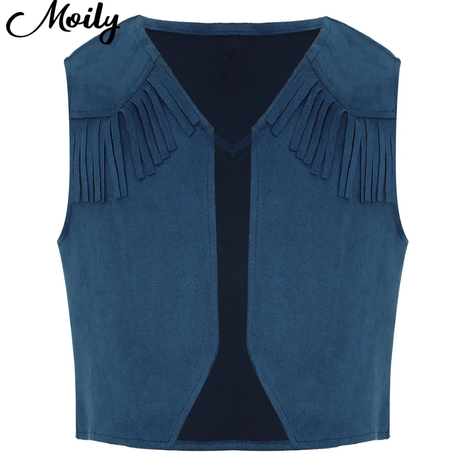 

Kids Boys Western Cowboy Costumes Vests Pointed Hem Fringe Decor Open Front Vests for Halloween Cosplay Fancy Dress Performance