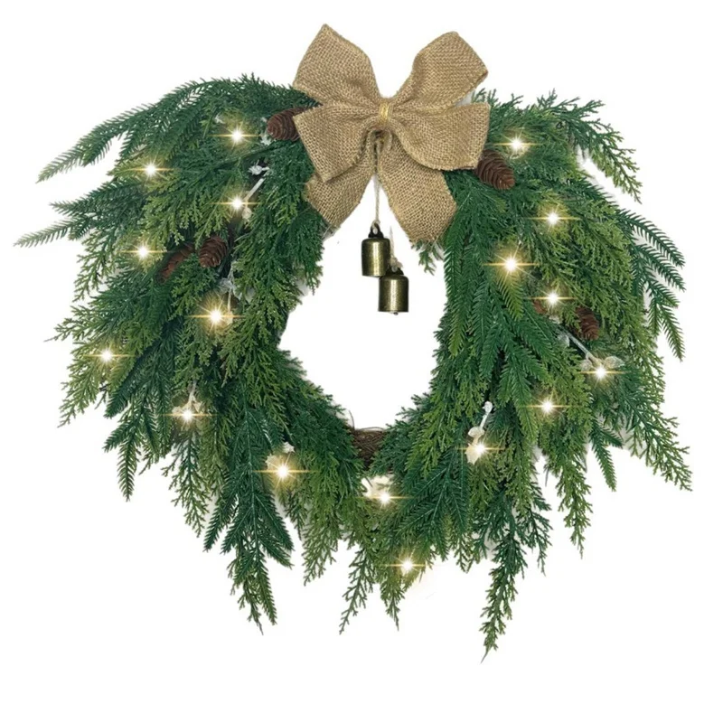 

Рождественский венок из сосны, кипариса, колокольчика, льняной бант, венок с легкой батареей в комплект не входит