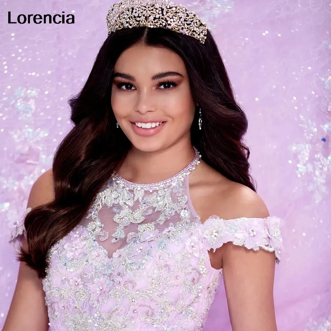 Lorencia lilás quinceanera vestido de baile halter renda apliques frisado cristal mexicano doce 16 15 vestidos de 15 anos yqd778