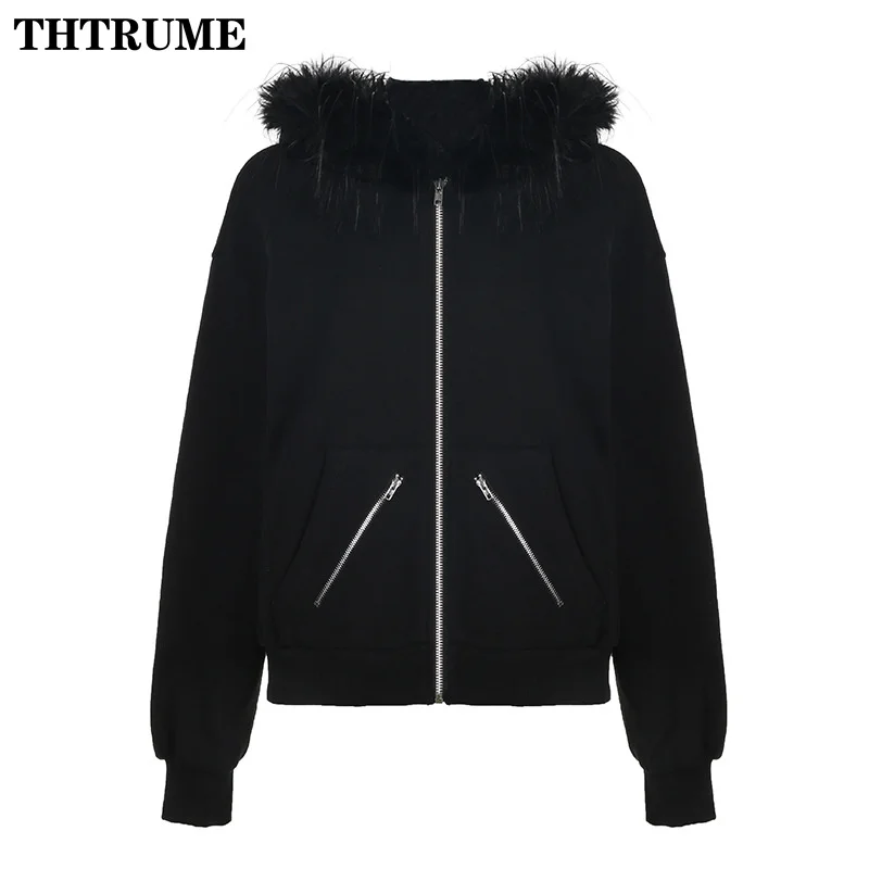 Fashion Women Zipper Chic Hoodies Elegant Solid Color Long Sleeve High Street Y2K Vintage Hooded Casual Office Lady Sweatshirts