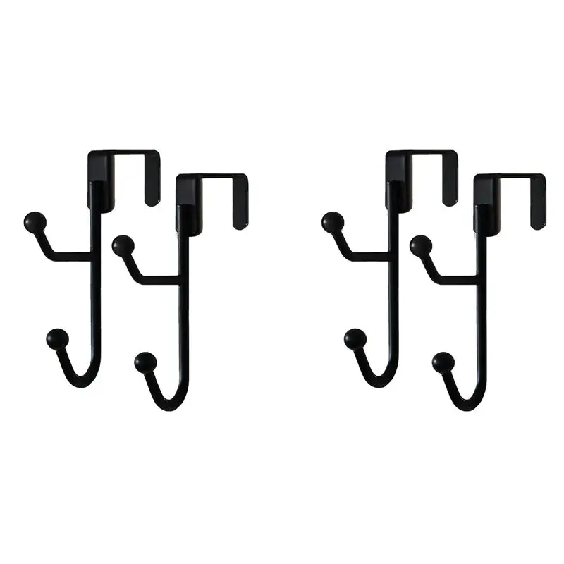 ABZC-4 Pack Over The Door Hooks Hanger, Sturdy Metal Double Hook Hanger For Hanging Coats, Hats, Robes, Towels, Black