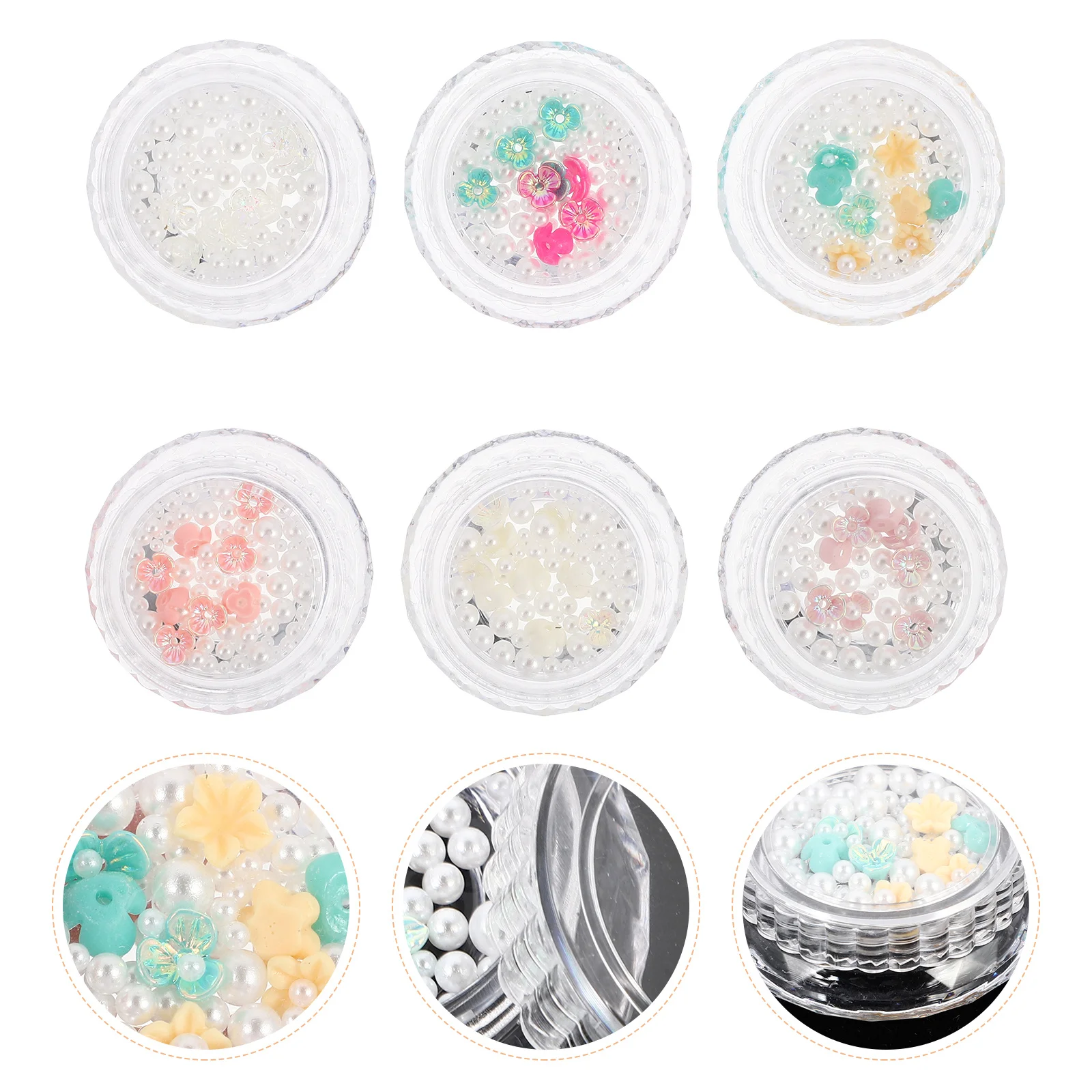 

6 Boxes Nail Art Decors Manicure Pearl Steel Ball Flower Charms DIY Fake Nail Ornament Salon Use Supplies Manicures Steel Balls