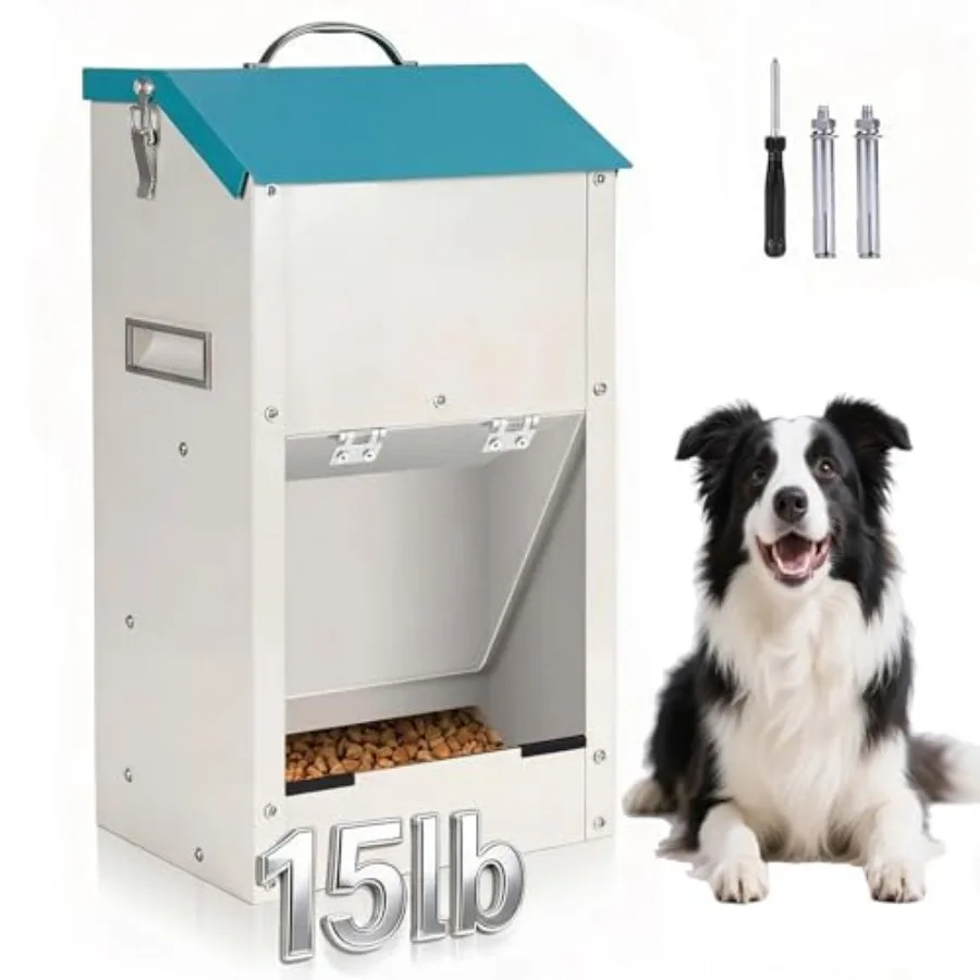 

Automatic Dog Feeder Large Breed Outdoor and Indoor Galvanized Dog Food Dispenser 15lbs Wall Mountable Gravity Pet Food Station