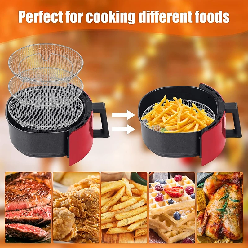 3-layers Air Fryer Rack Stackable Grilling 304 Stainless Steel Airfryer Oven Grill Steamer Cooker Kitchen Gadgets Cooking Tools