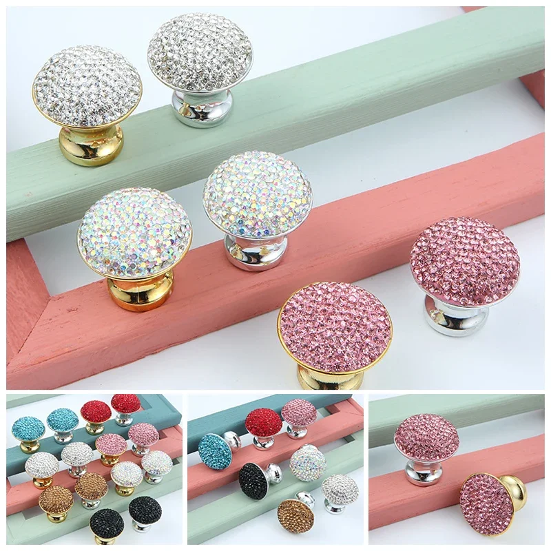 2PCS Luxury Crystal Cabinet Knob Drawer Handle Single Hole Furniture Hardware for Kitchen Wardrobe Dresser