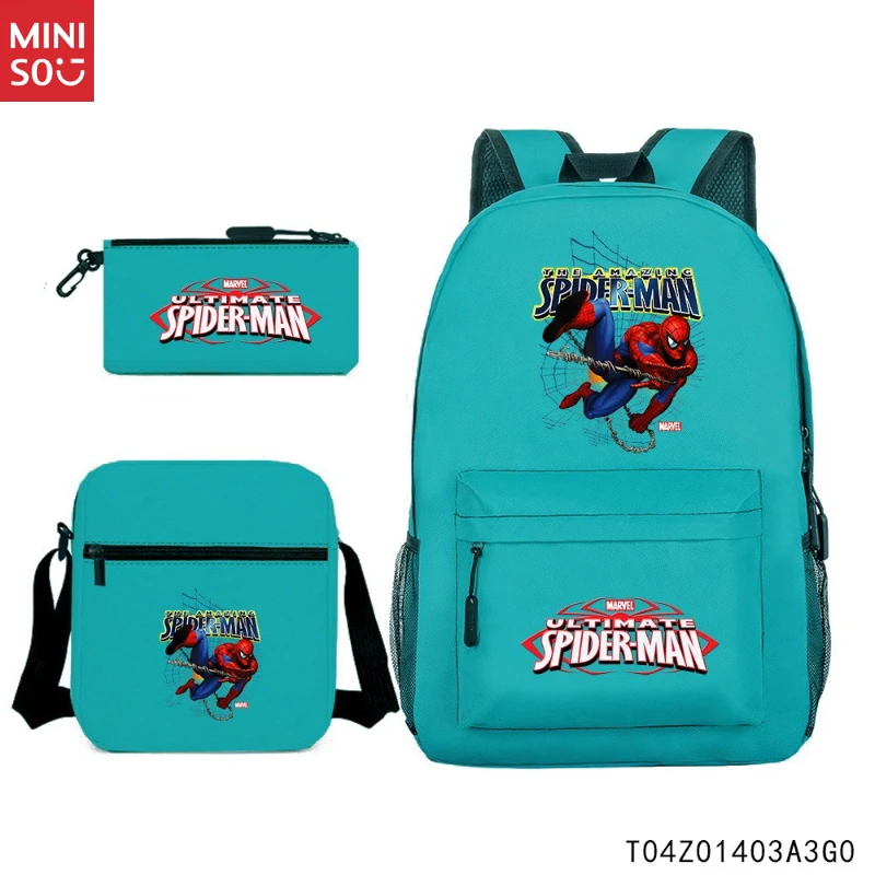مجموعة حقيبة الظهر Miniso Spider-Man لنقل الحرارة |   حقيبة مدرسية خفيفة الوزن للجنسين مكونة من 3 قطع