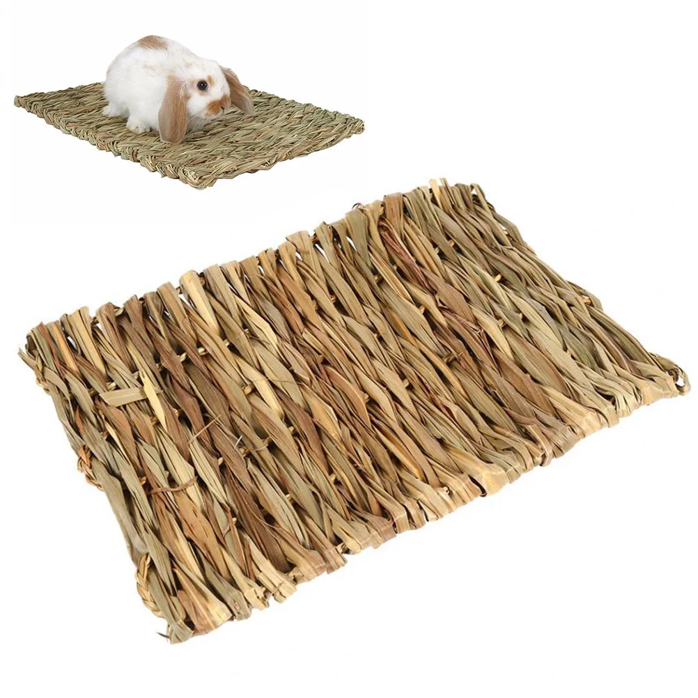 

2 Pcs Pet Grass Mat Seagrass Bunny Bed Rabbit Pad Hamster Chew Toy Pat Seat Cushion Small Animal House Rest Place