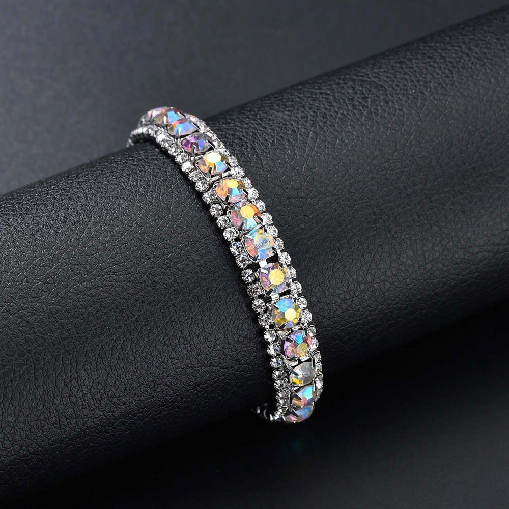 Top Sale Bracelet Full AAA Zircon Austrian Crystal Femme Women Link Chain Jewelry Bangles Women\'s Bracelets Blue Colorful