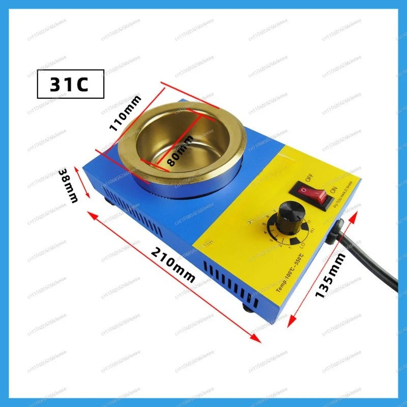 YBJ-Lead-free Solder Pot 100W 150W 250W 300W Soldering Desoldering Bath Titanium Plate 36mm 50mm 80mm 100mm 200-480℃ AC220V