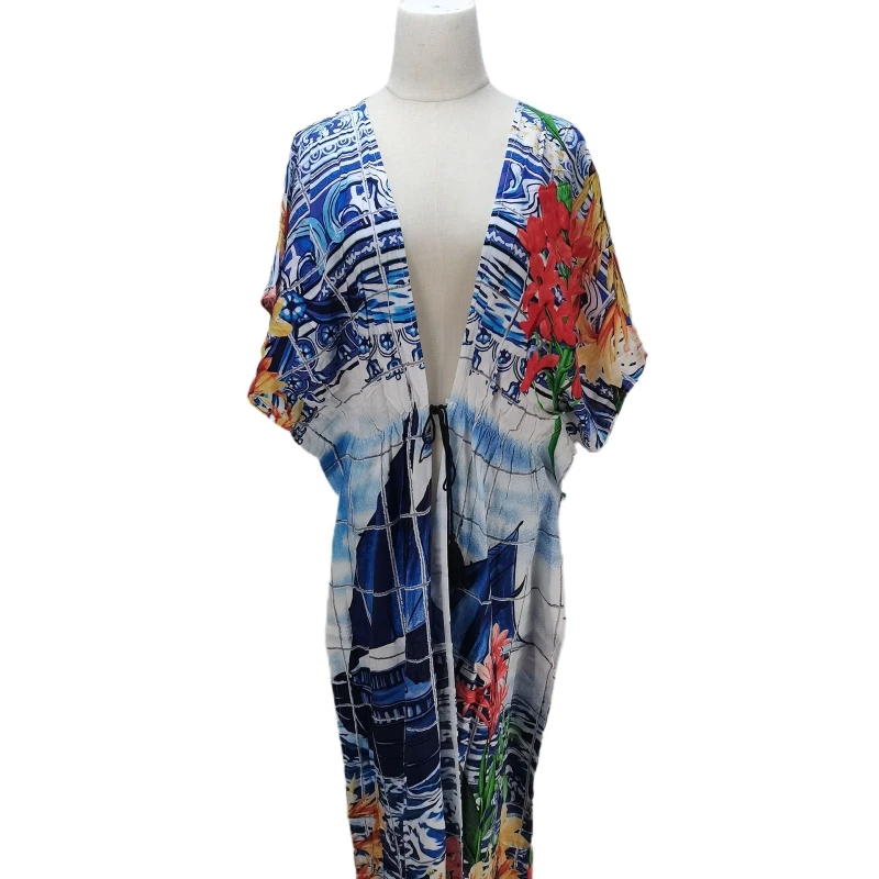 Costume da bagno lungo da donna Copricostume maxi abito da spiaggia Boho con scollo a profondo